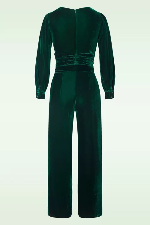 Vintage Diva  Celeste fluwelen jumpsuit in smaragdgroen