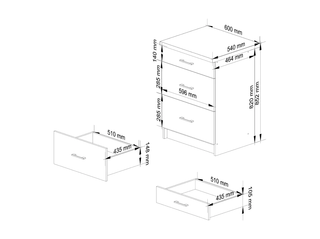 Armoires de cuisine basse AKORD S60 LIMA Blanc 60 cm 3 tiroirs façade Chêne Sonoma 60x44,5x82 cm