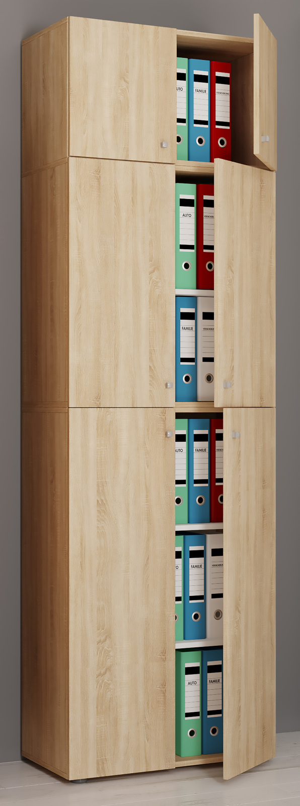 Büroschrank LONA XXL - Sonoma Eiche - mit Drehtüren und Aufsatz - 223 cm hoch