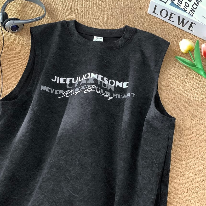 Derbundy - Mouwloos tanktopje met ronde hals en letterprint