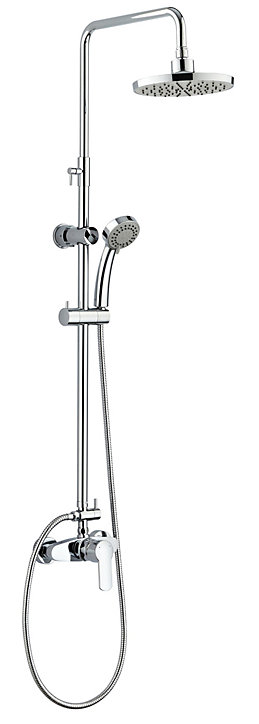 Colonne de douche mécanique avec pommeau + douchette 3 jets + flexible + barre réglable, chrome, Edouard Rousseau Shenti