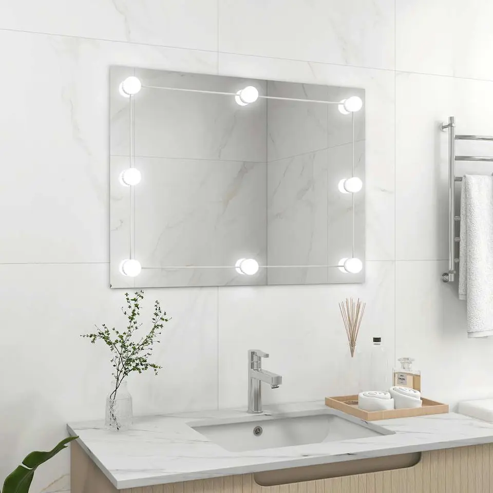 vidaXL - Wandspiegel Met Led-verlichting - Zilver - Glas - 80 x 60 cm