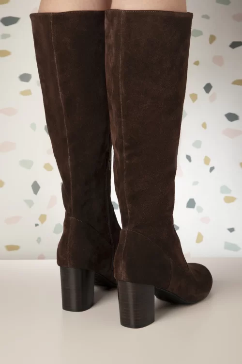 Lola Ramona ♥ Topvintage Eve Timeless suède laarzen in donkerbruin
