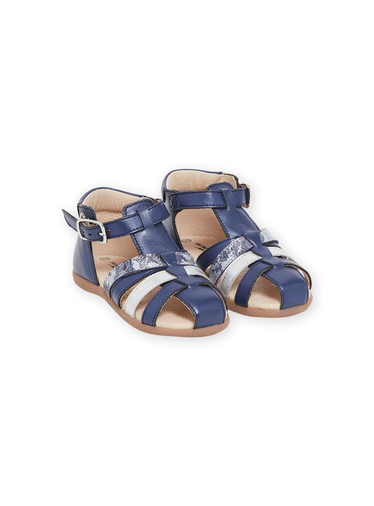 Sandales montantes bleu marine en cuir