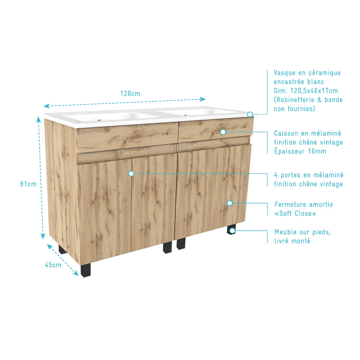AURLANE Meuble salle de bain TIMBER 120 cm
