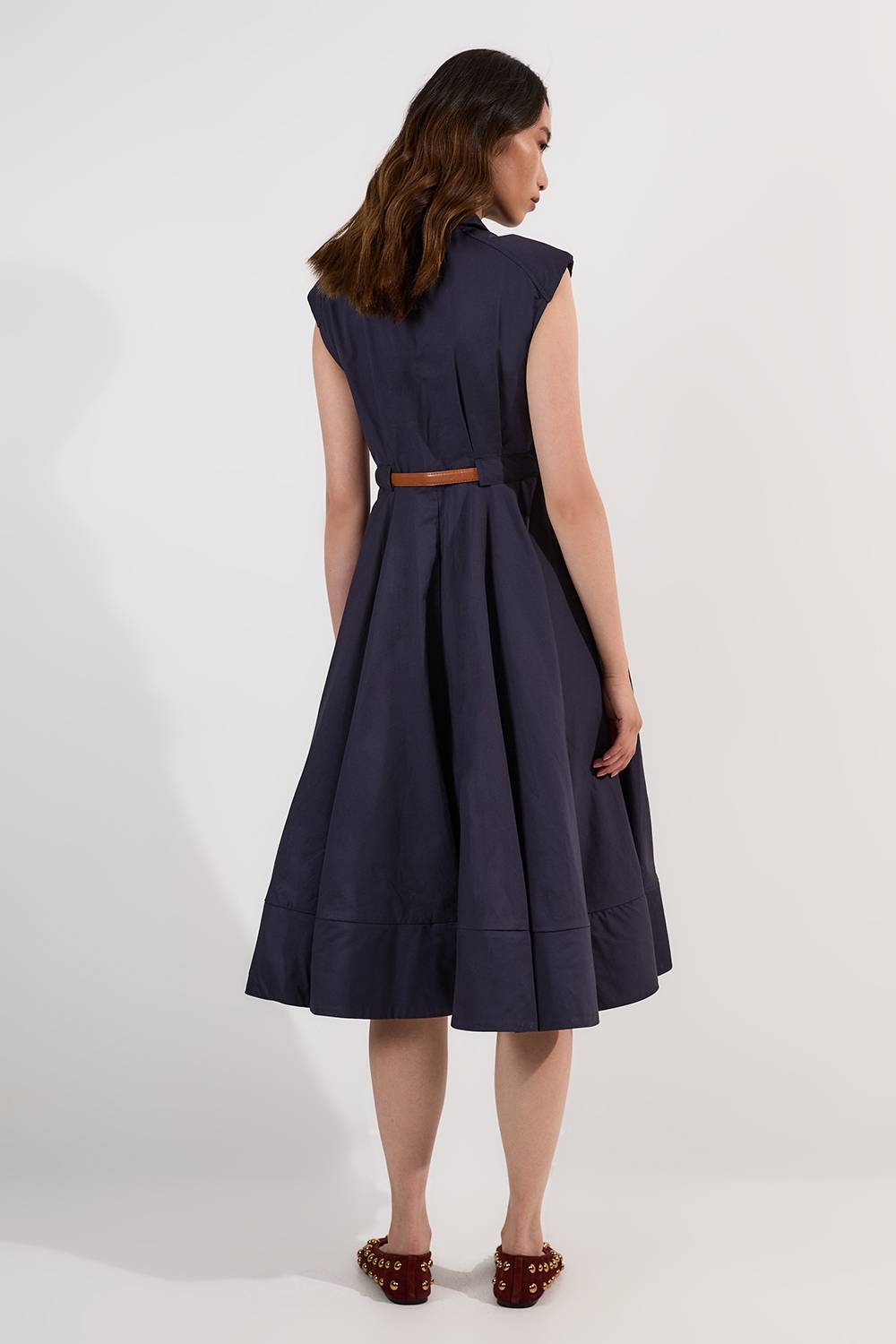 KarenMillen Robe mi-longue ajustée en coton ceinturée à col