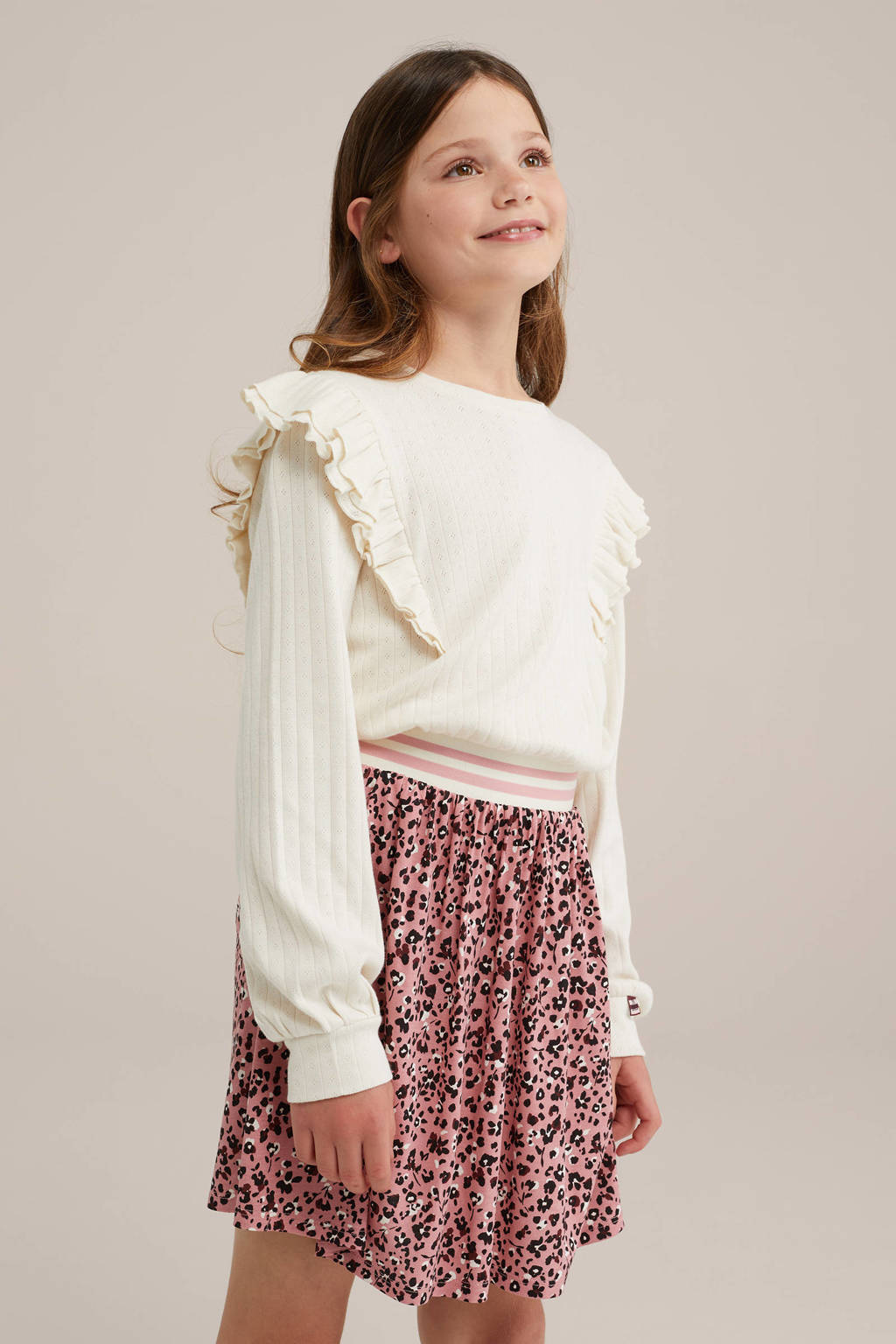 WE Fashion jurk met all over print ecru