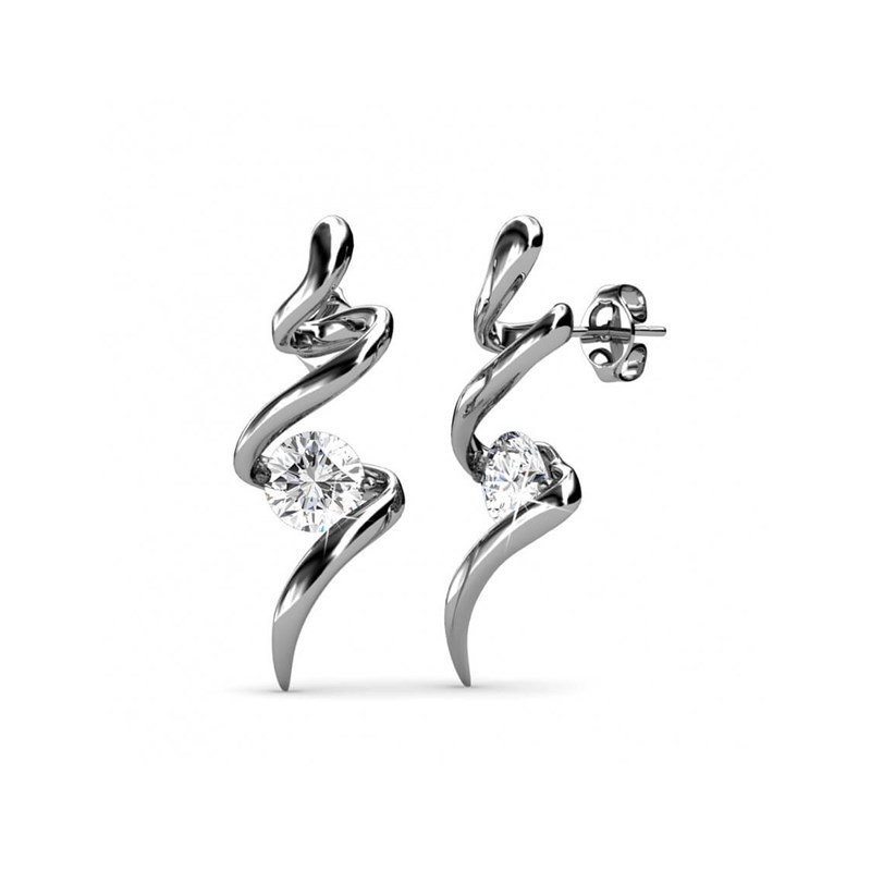 Boucles d'oreilles Spiral - Argenté et Cristal