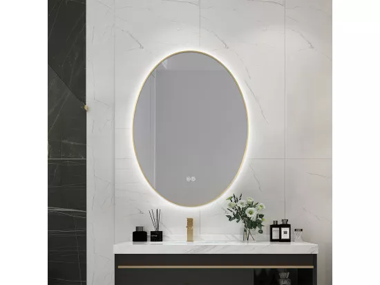 Miroir salle de bain LED ovale 60x80cm anti buée avec cadre doré LB-4646G