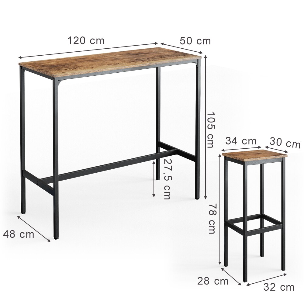 Vicco Bartisch Set 2 Barhocker Fyrk Bistrotisch Stehtisch Bartresen Küchenhocker
