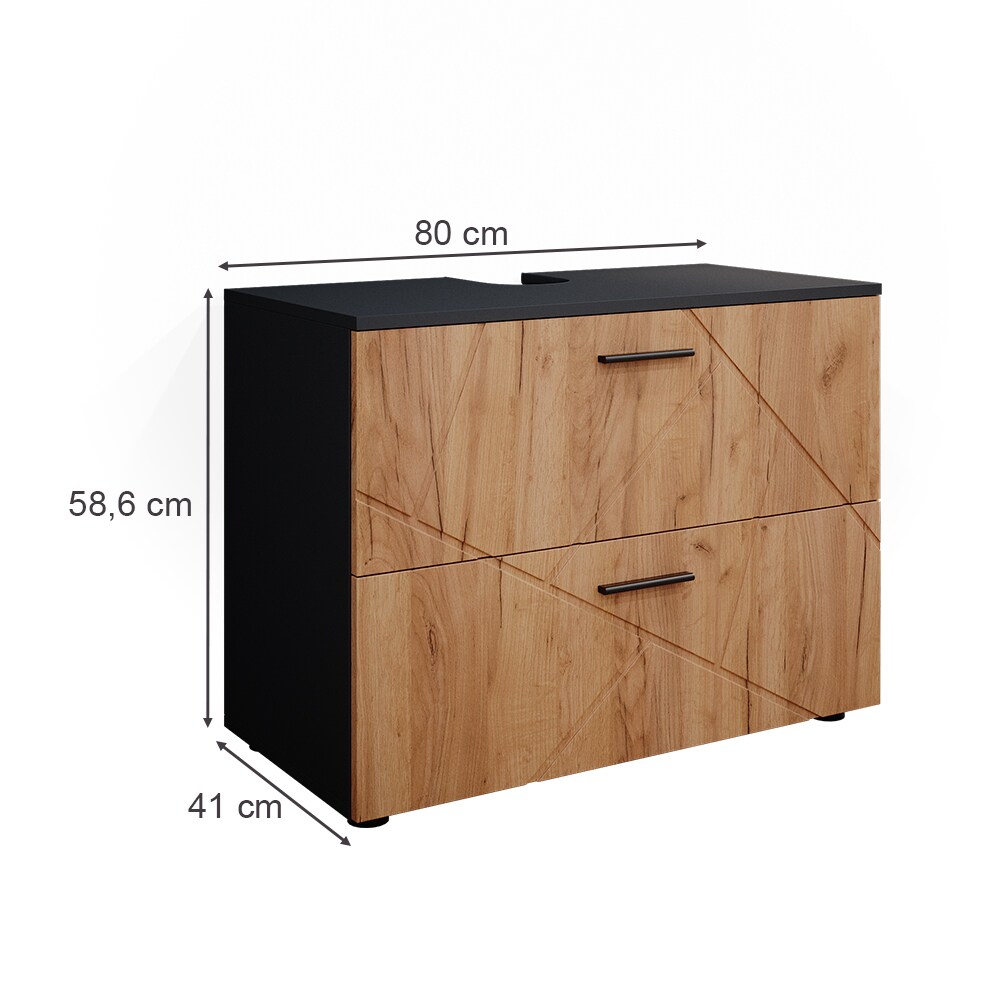 Vicco Waschtischunterschrank Badschrank Badezimmerschrank Irma Anthrazit Eiche 80 cm Hochglanz