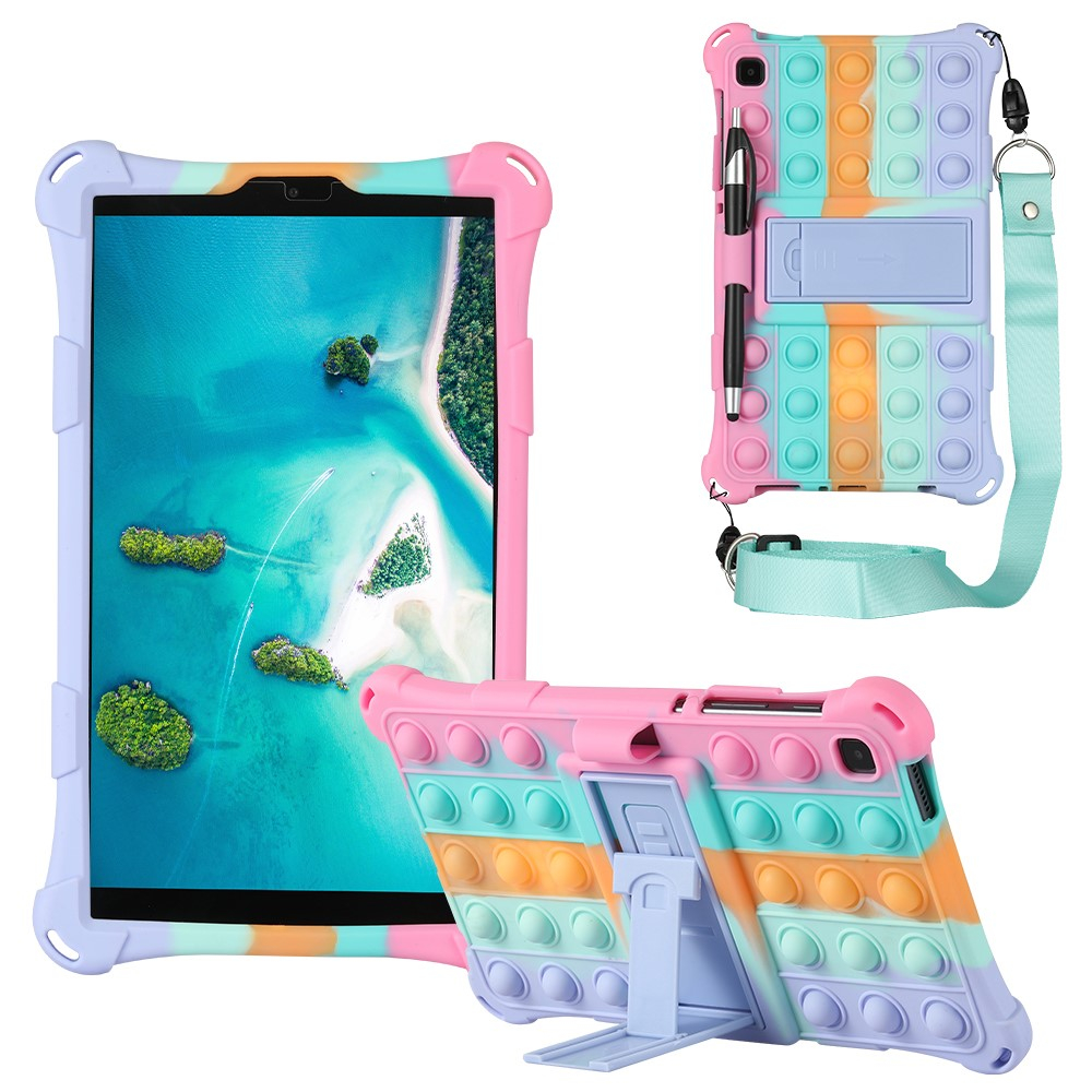 2in1 Samsung Galaxy Tab A7 Lite Silikon Bubbles Case Anti Stress Pop It Fidget Rückseite   Kickstand - Pink