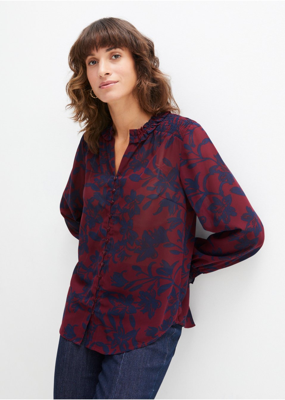 Chemisier en chiffon avec smocks