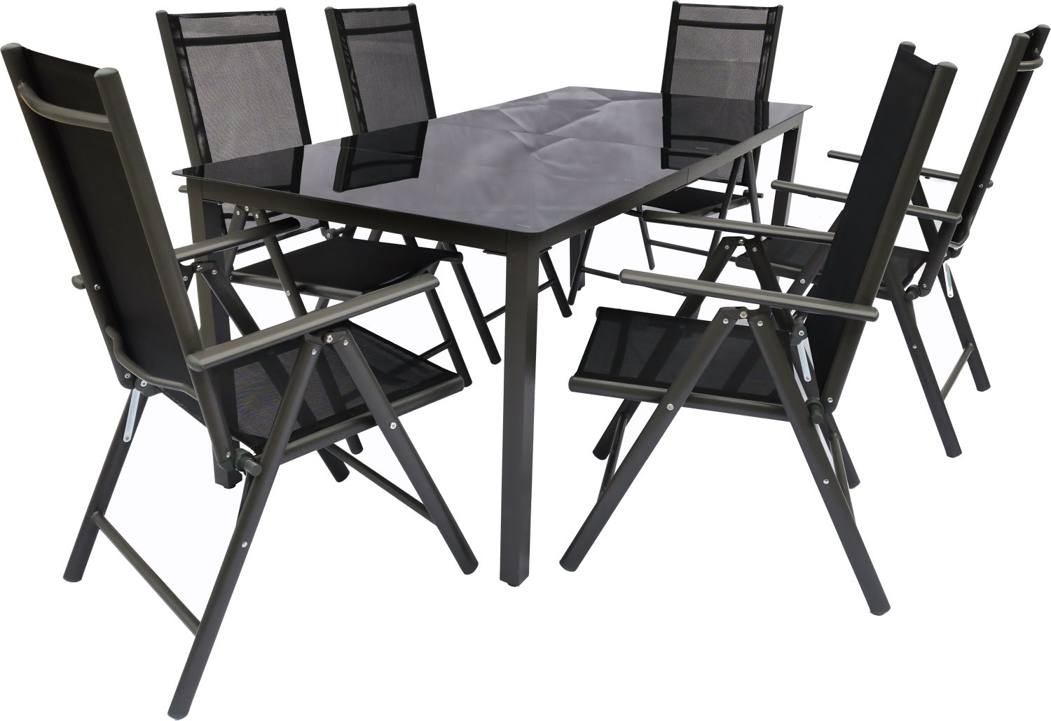 7-delige aluminium tuinset, zitgroep 190 SW, zwart
