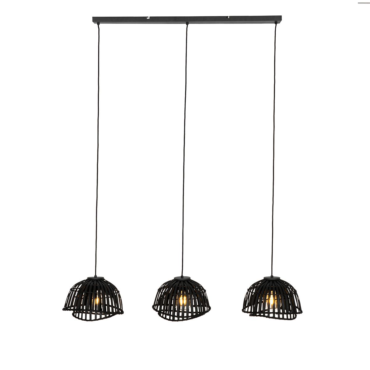 Oosterse hanglamp zwart bamboe 3-lichts - Pua