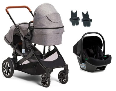Beemoo Maxi 4 Twin Søskenvogn Inkl. Beemoo Route i-Size Babybilstol, Grey/Black Stone