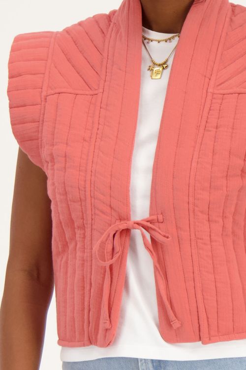 Koraal-roze gilet met strikje