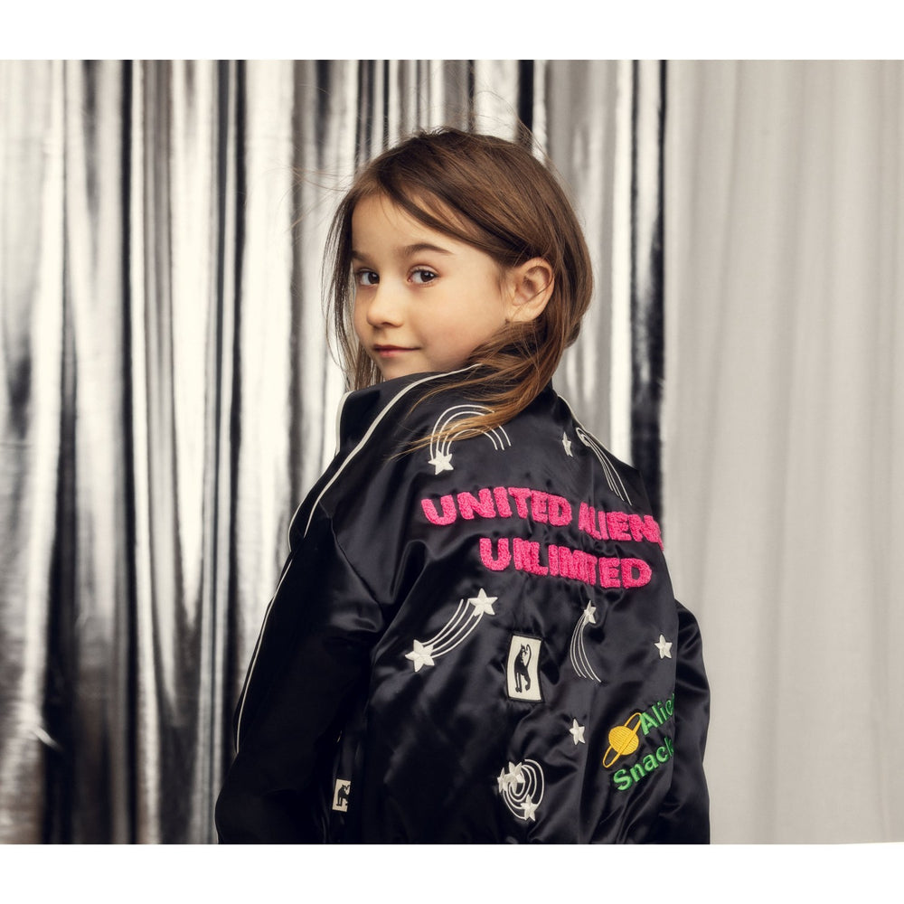 Køb Mini Rodini Black United Aliens Unlimited Satin Baseball Jakke