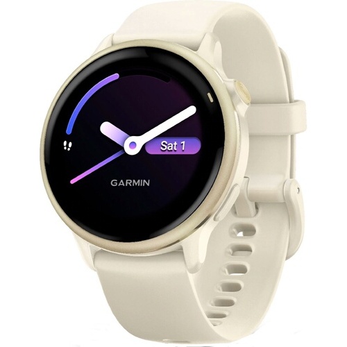 Montre connectée Garmin vívoactive 6, lunette Lunar Gold avec boîtier ivoire