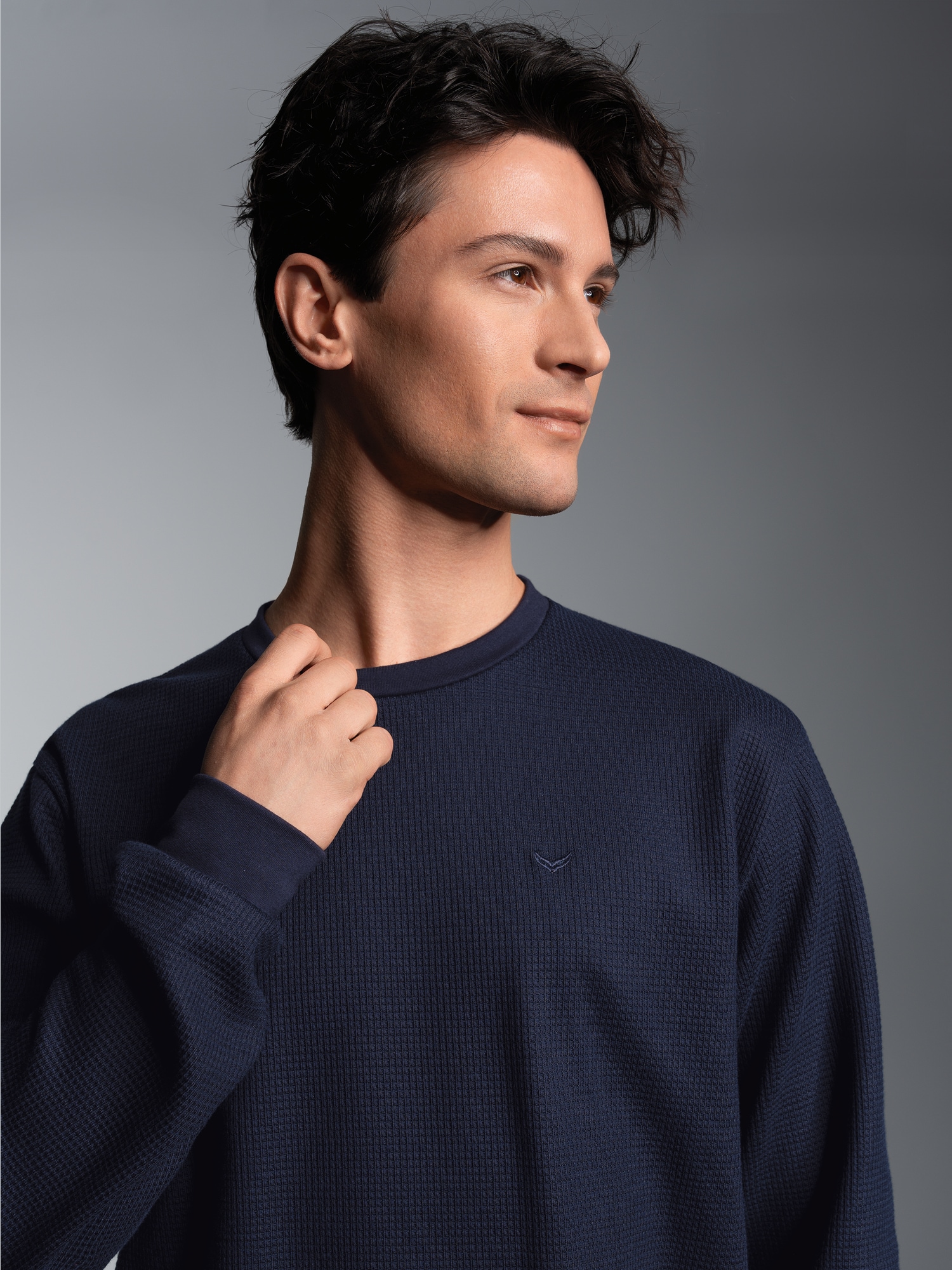 Sweatshirt in Waffeloptik Navy