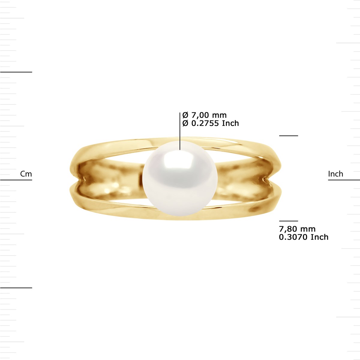 Bague Jonc Perle d'Eau Douce Bouton 7-8 mm Blanche Naturelle Or Jaune