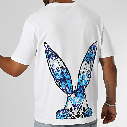 Tee Shirt Oversize Large Half Bugs Bunny Graffiti Blue Blanc