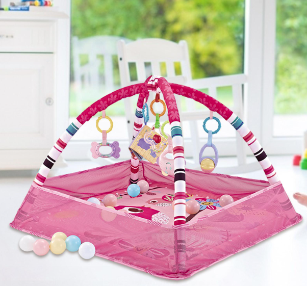 Baby Spielbogen Erlebnismatte Krabbel Decke inkl. Bunte Bälle - Rosa