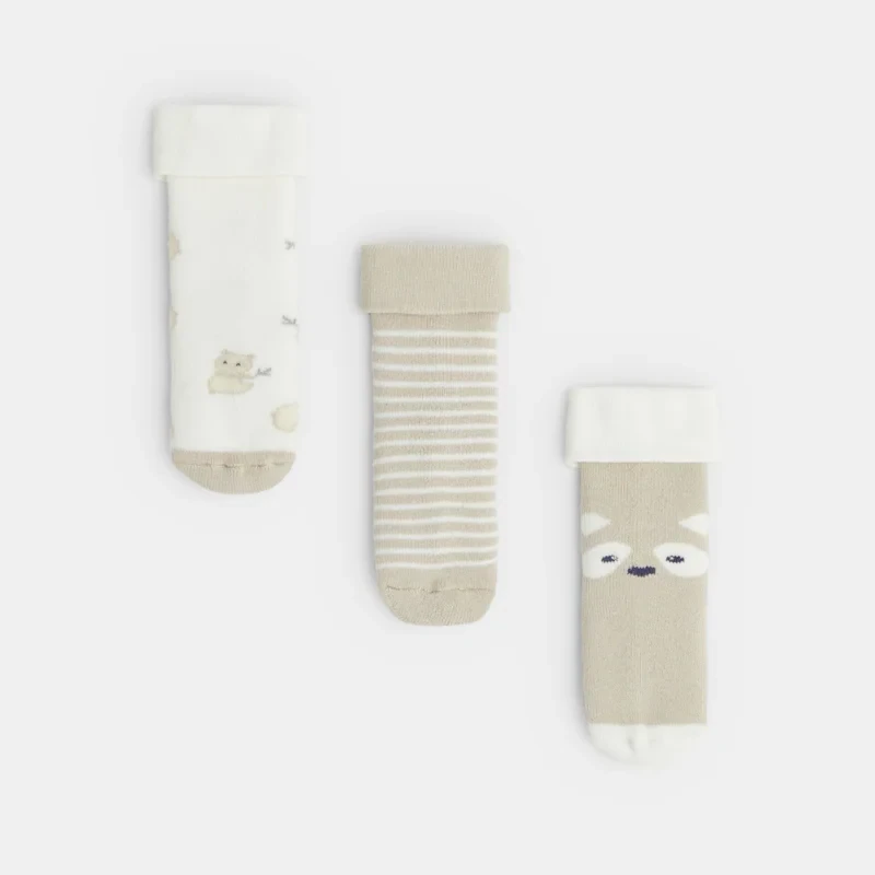 Chaussettes bouclettes beige bébé garçon (lot de 3) Blanc