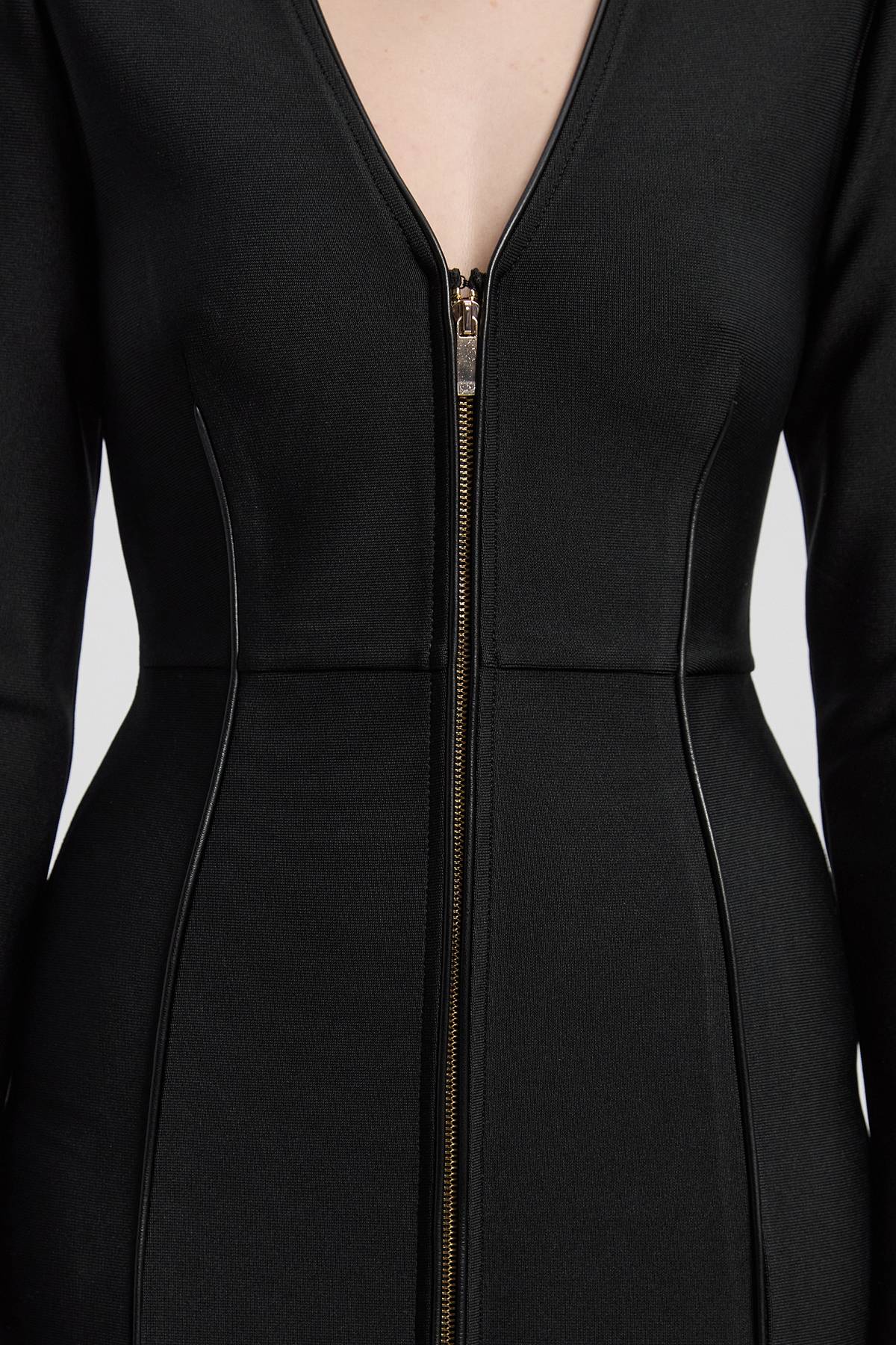 KarenMillen Robe Mi-Longue Moulante en Maille Bandage avec Fermeture Éclair et Détails Bordés SYNTHÉTIQUE - Petite Taille