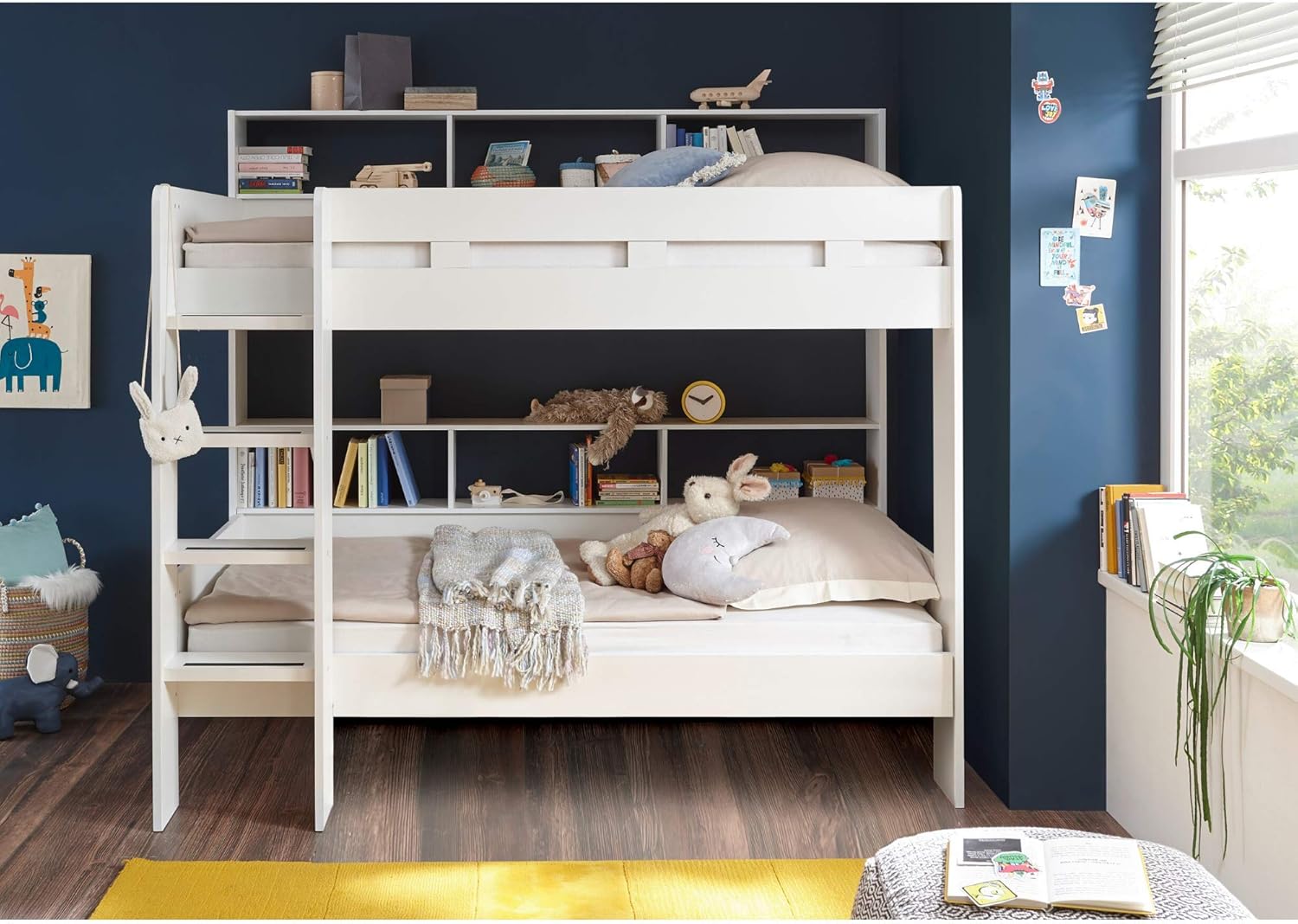 JUSA Hochbett mit Leiter & zwei Liegeflächen 90 x 200 cm - Platzsparendes Kinder Etagenbett in weiß - 129 x 189 x 210 cm (B/H/T) ID9376421
