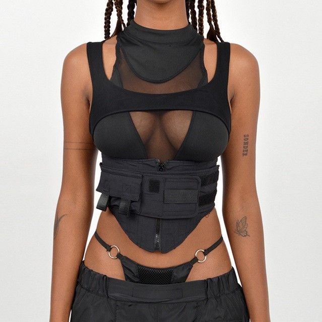 Weaveal - Tanktop met mesh-paneel en mock-neck