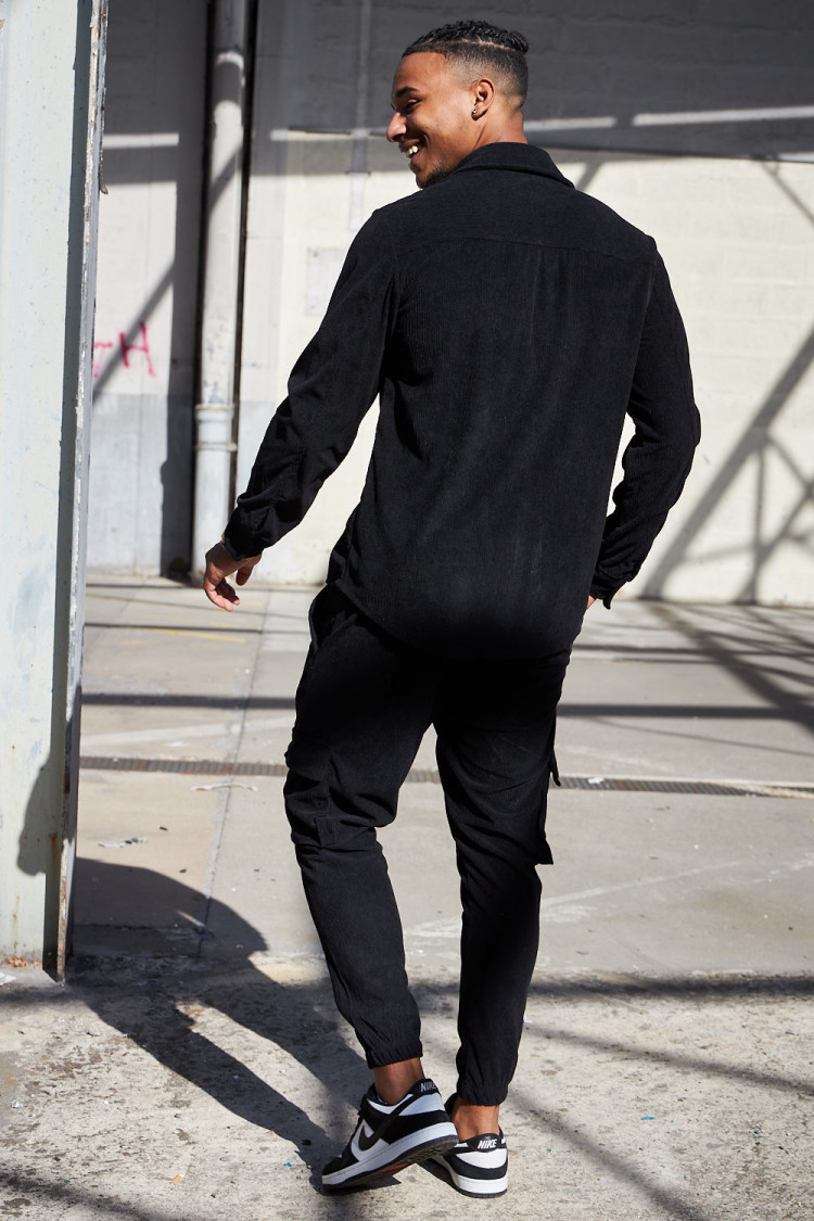 Ensemble 2 pièces chemise + pantalon en velours côtelé noir