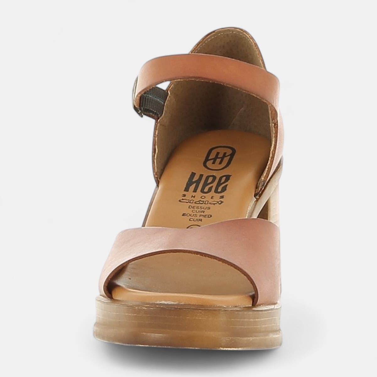 Nu-pieds à talon Femme en cuir cognac