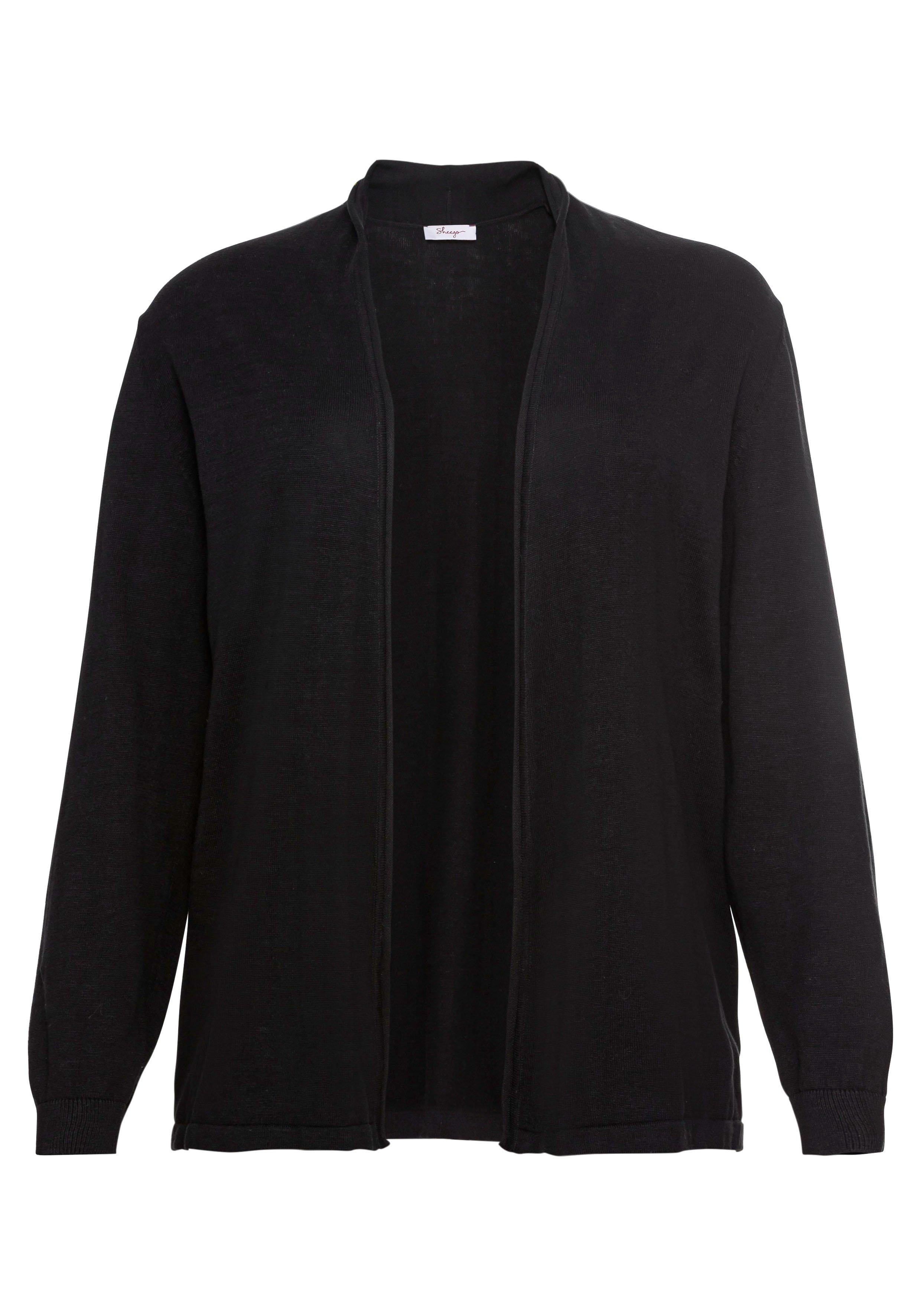 Strickjacke mit schmalem Schalkragen, offene Form
