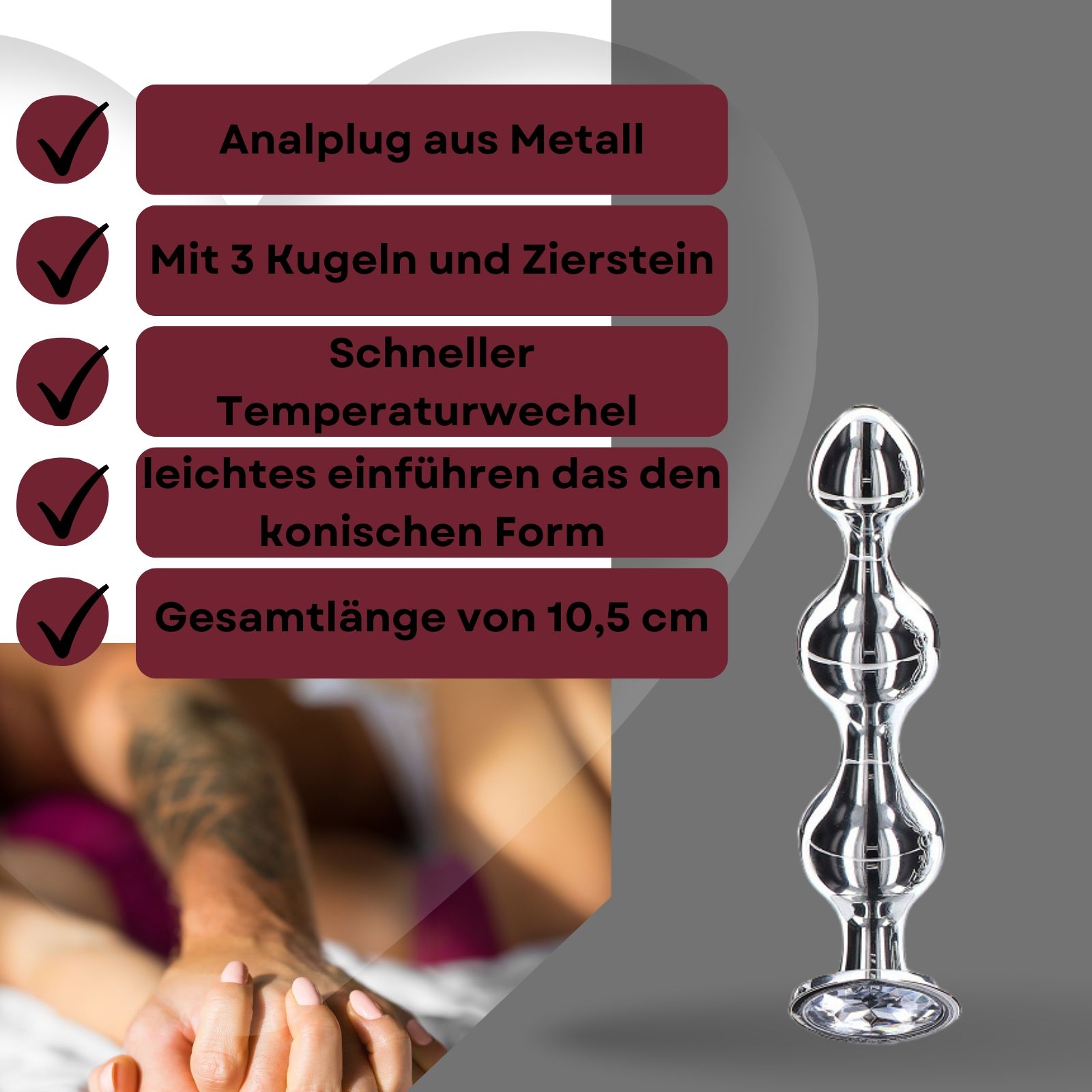 Lovelyness - Analplug aus Metall 3 Kugeln mit Zierstein