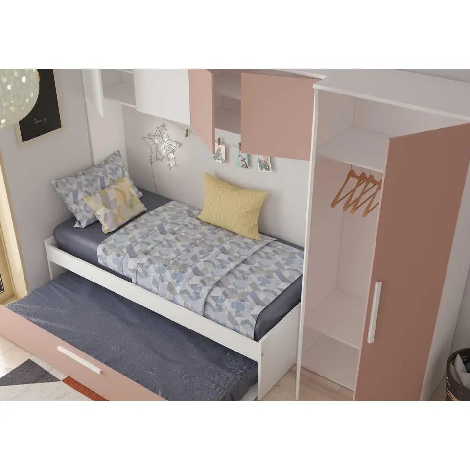 Bed met bedbrug en bedlade Lev-roze/wit