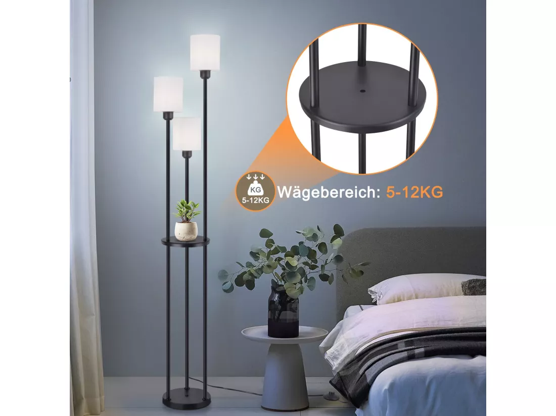 NETTLIFE Lampadaire salon E27 vintage blanc 3 lampes abat-jour tissu interrupteur au pied