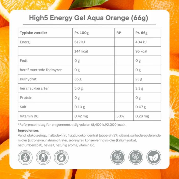 High5 Unisex Energi-gels Energy Gel Aqua Orange - Box 20x66g Hvid