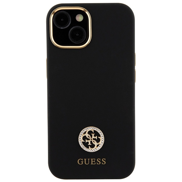 iPhone 15 Hardcase Hülle Strass Metall Logo (GUHCP15SM4DGPK) - Schwarz / Gold