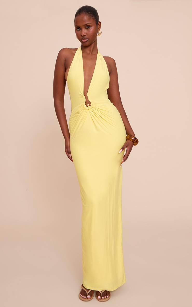 Citron Robe Maxi À Double Couche Toucher Doux Avec Détails De Finition