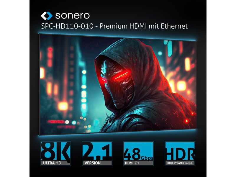 sonero Kabel 8K HDMI - HDMI, 2 m HDMI auf HDMI Kabel - 8K60 - grau/blau - 2.00m
