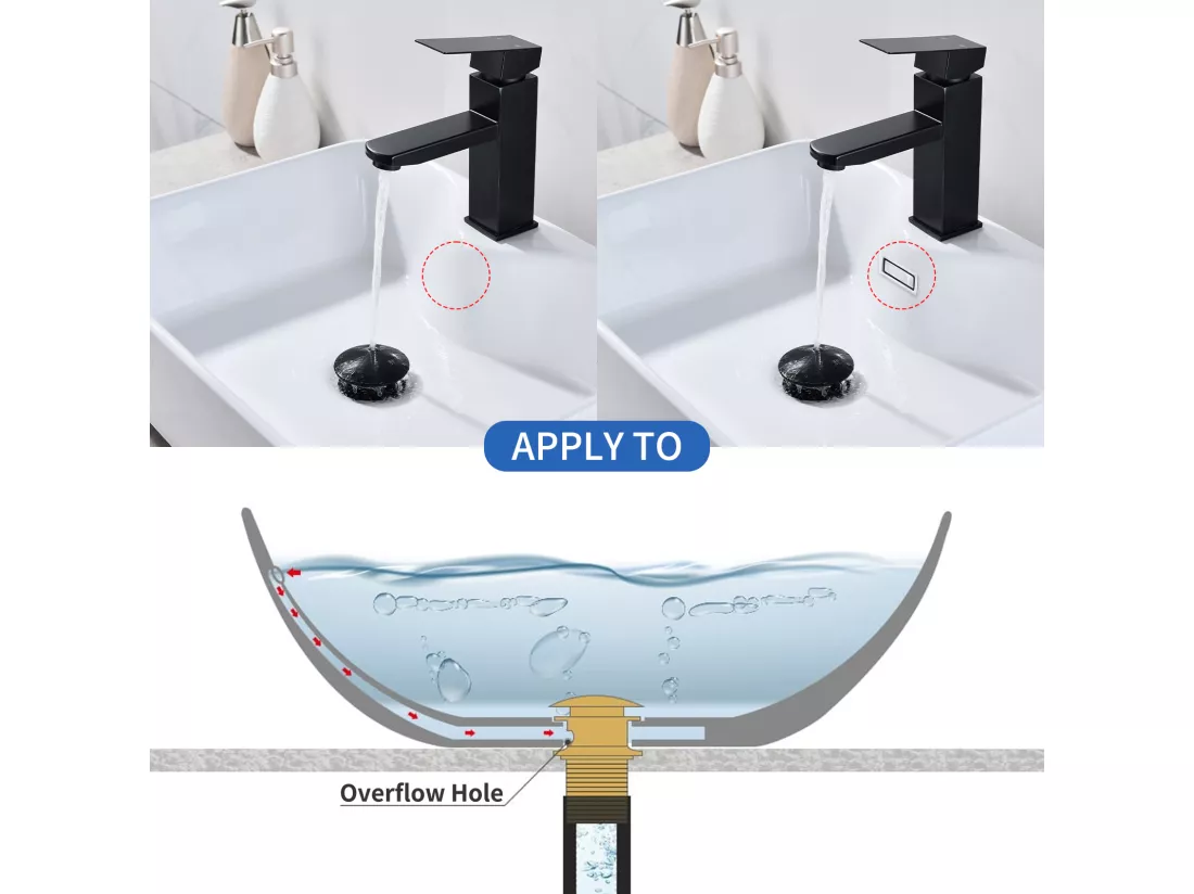 Bonde de Lavabo Bonde Pop-up avec Trop-plein Automatique Universelle Vidage pour Vasque et Lavabo Équipé Panier-filtre Noir G1-1-4