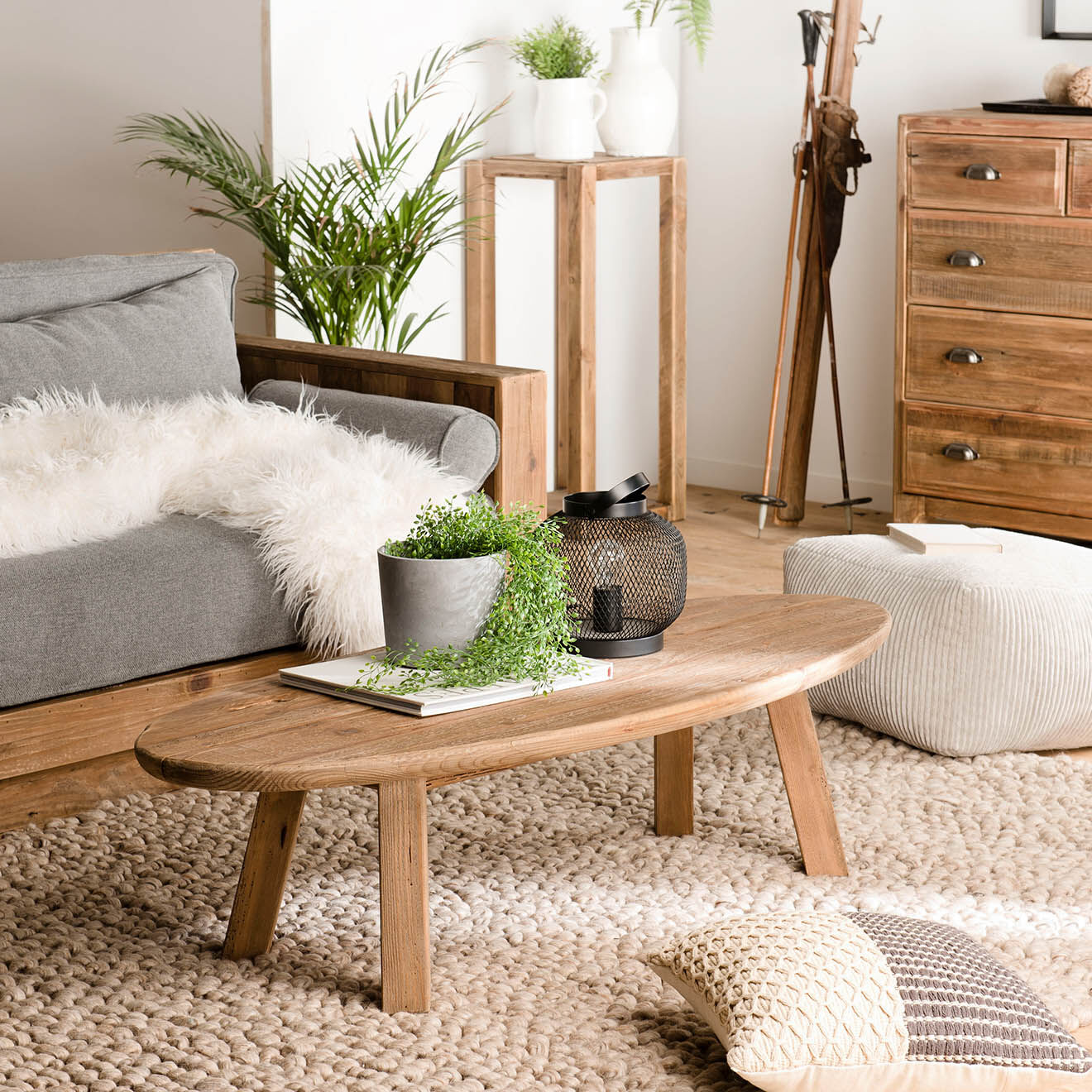 Macabane Table basse ovale Sandy bois naturel  - 139x60x35.5 cm
