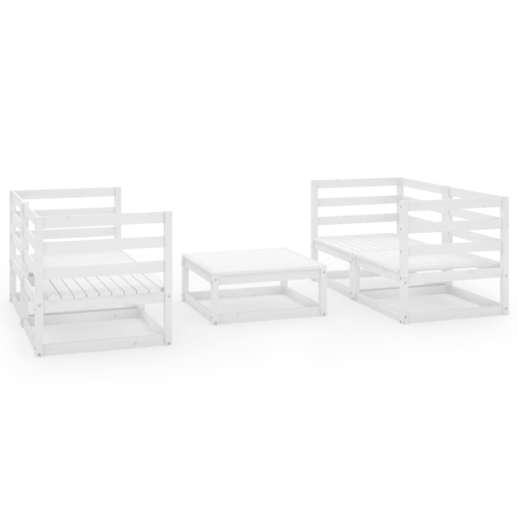Salon de jardin meuble d'extérieur ensemble de mobilier 5 pièces blanc bois de pin massif