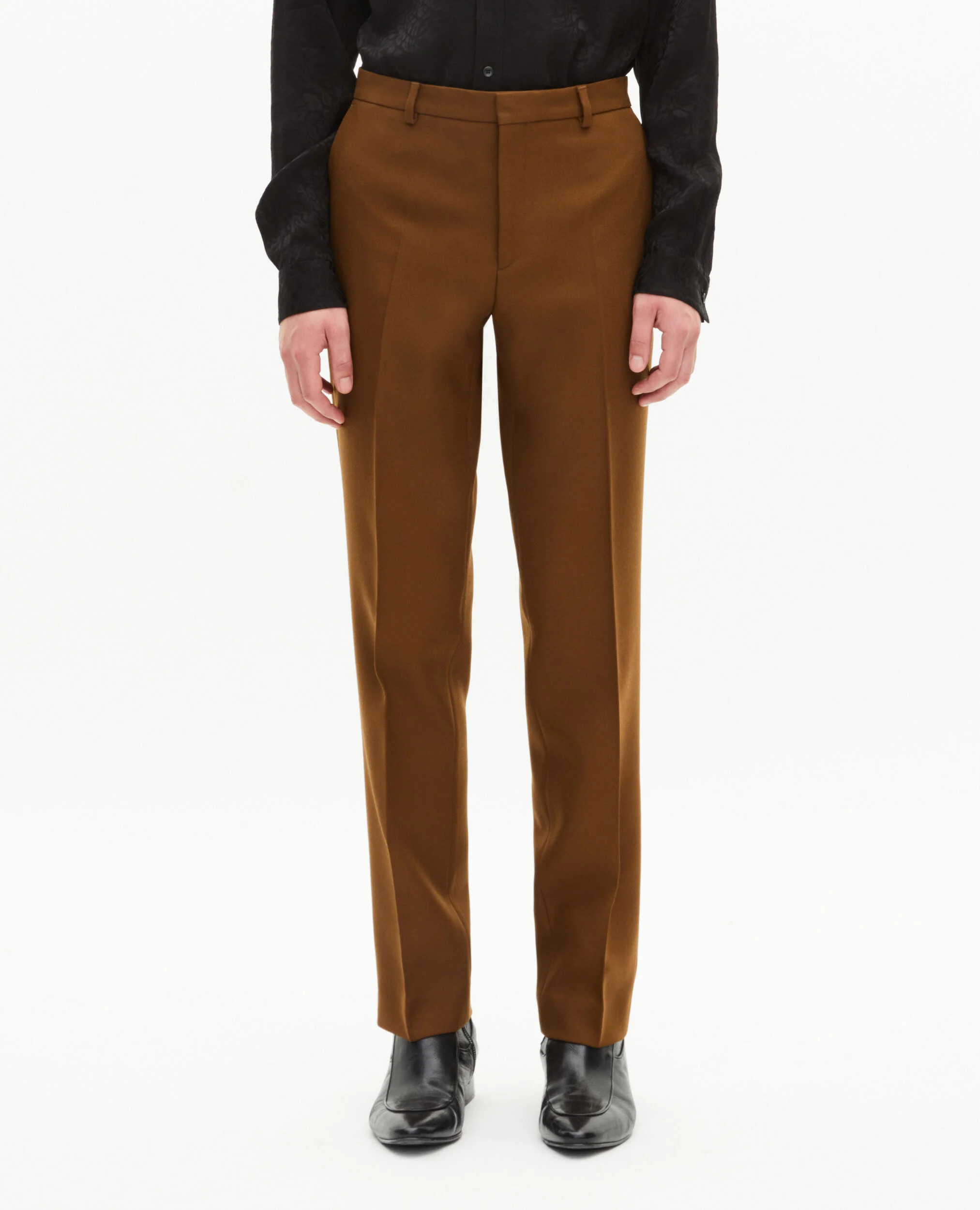 Pantalon de costume droit en laine marron