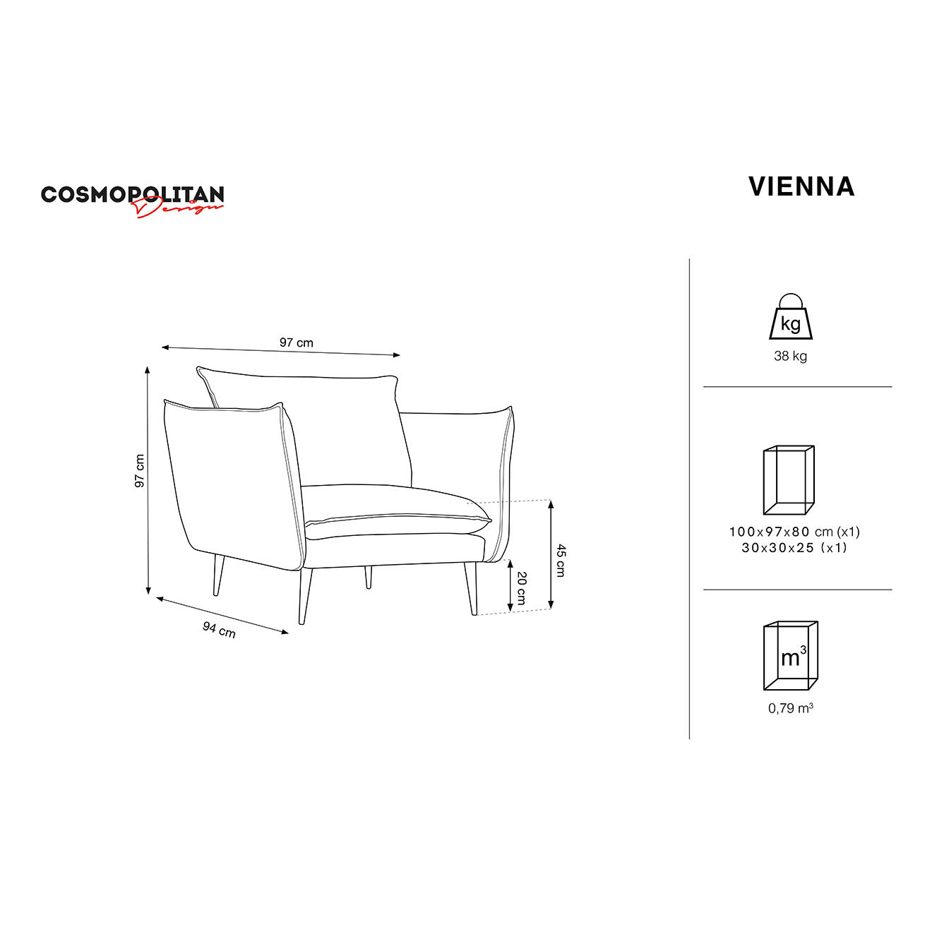 Cosmopolitan Design Fauteuil Vienna beige - 97x94x95 cm