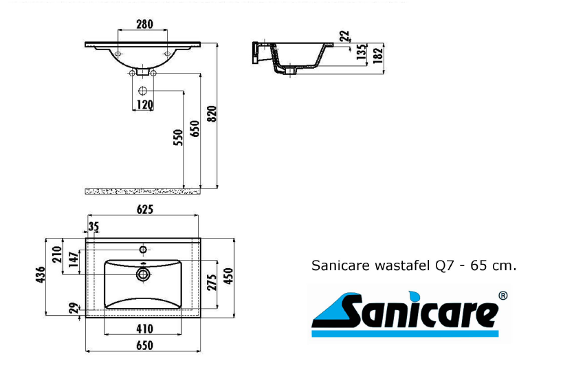 Sanicare Q7 keramische wastafel 65x45cm wit