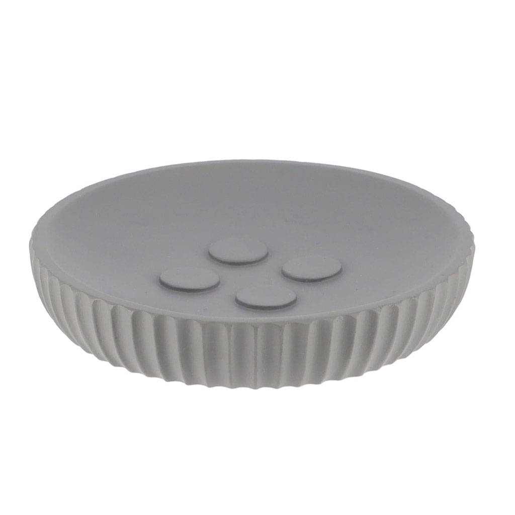 Porte savon rond polyrésine strié gris 11x2.4cm