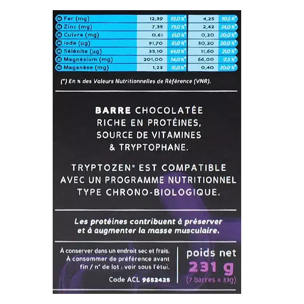 Barras de chocolate amargo Protifast Tryptozen, 7 unidades.