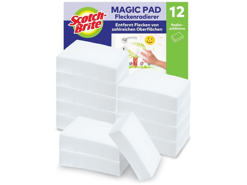 Scotch-Brite Flecken-Radierer 3M Magic Pad Weiss, 12 Stück Reinigungsschwamm
